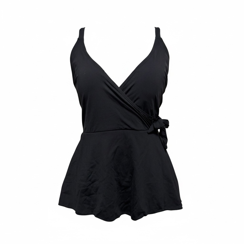 Betsey Johnson Black Swimdress One Piece Faux Wrap Side Bow NWT Sz M - Picture 2 of 9